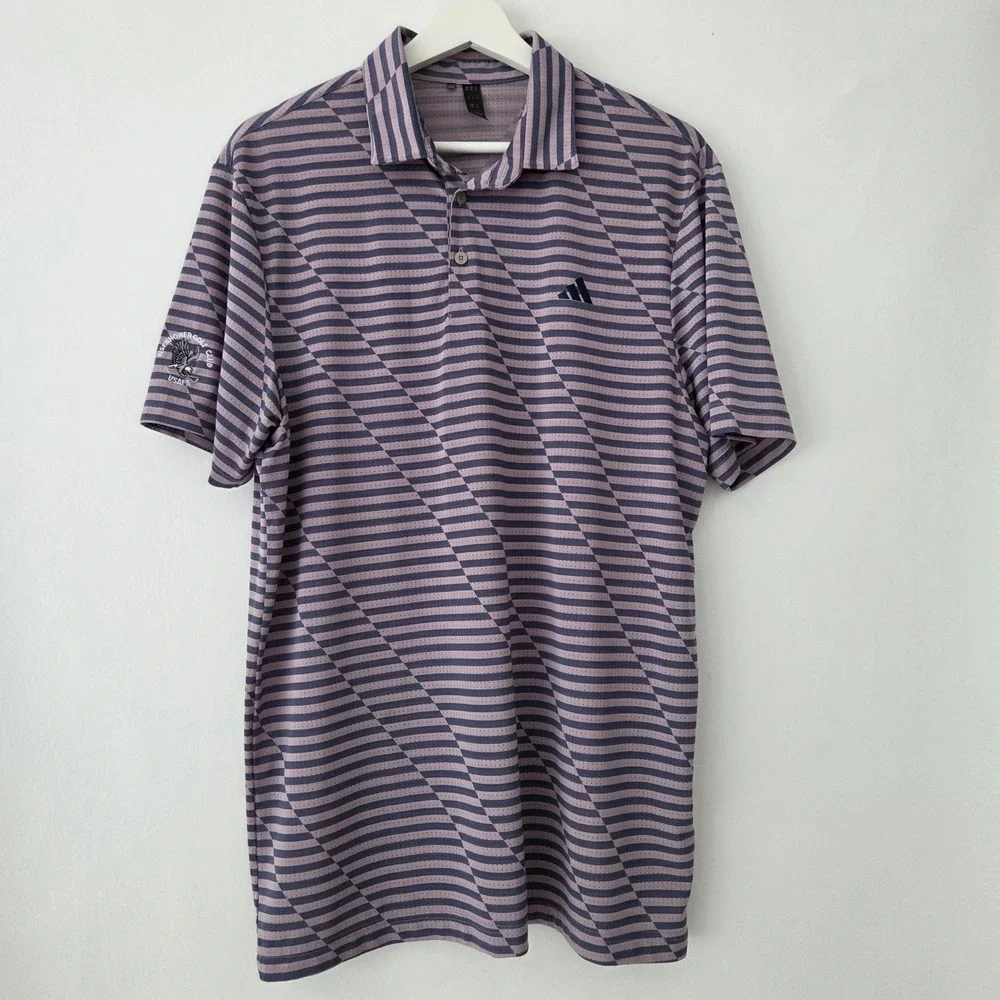 Adidas Golf Polo Purple Gray Striped Eisenhower USAFA Mens Medium